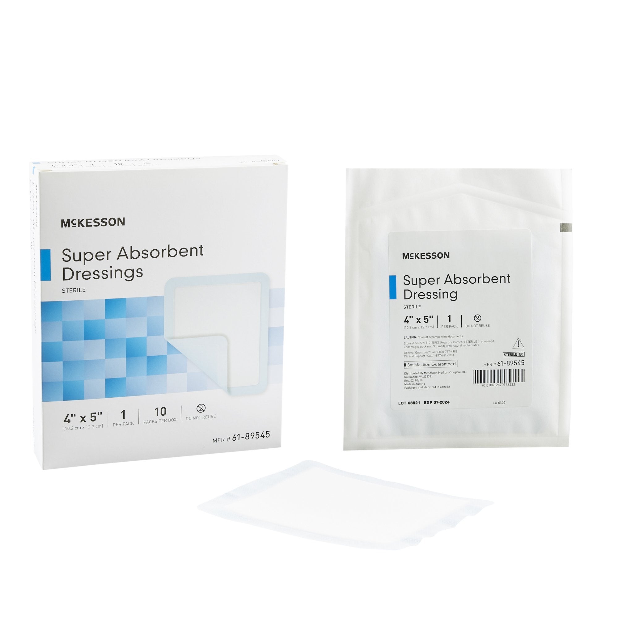 682970 - McKesson - McKesson Super Absorbent Dressing 4 X 5 Inch Rectangle, 61-89545, Case of 100, (CS)