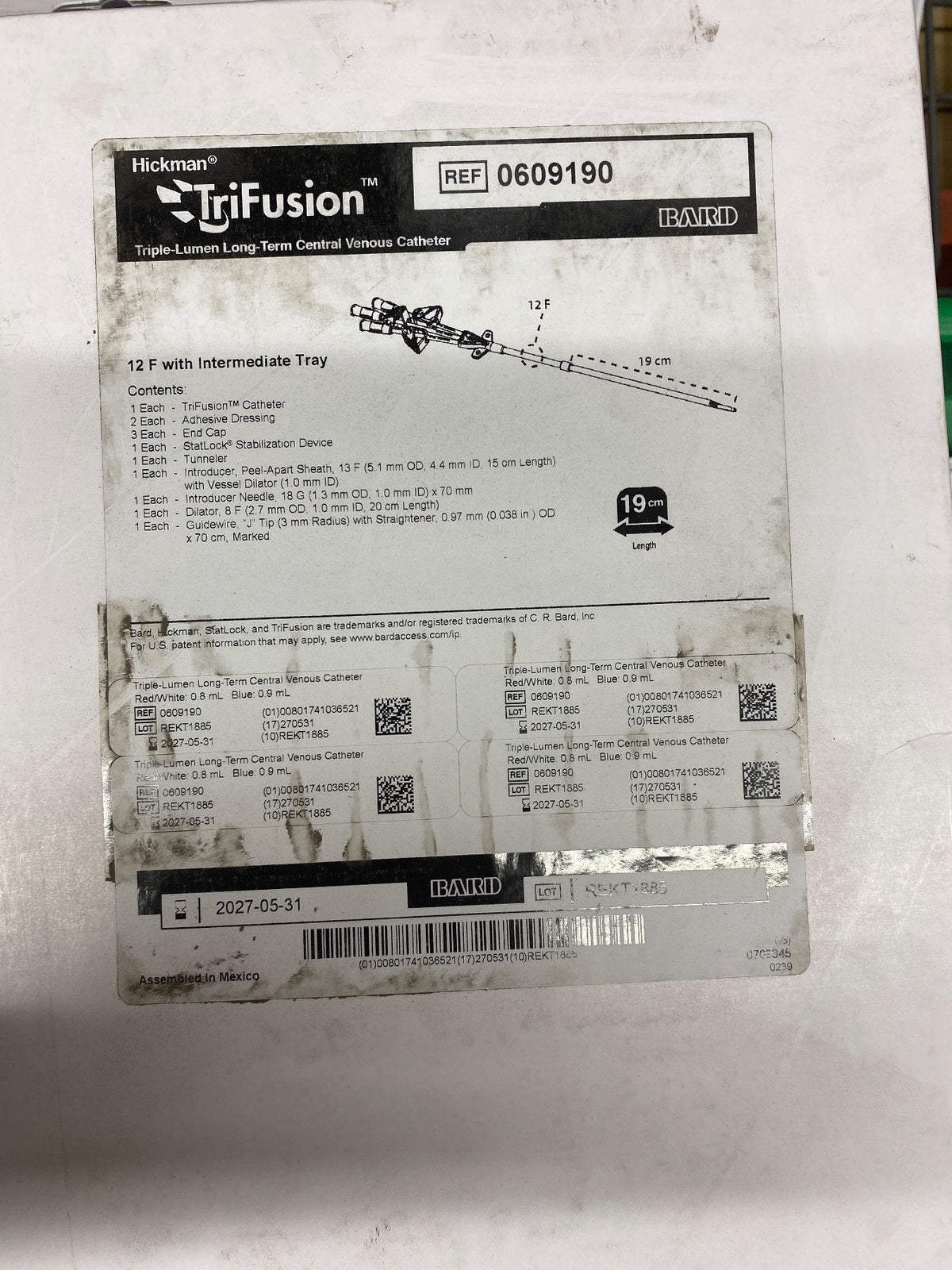 609190 - BARD - Hickman TriFusion Triple Lumen Long Term Central Venous Catheter 12F with Intermediate Tray, (BX/1)