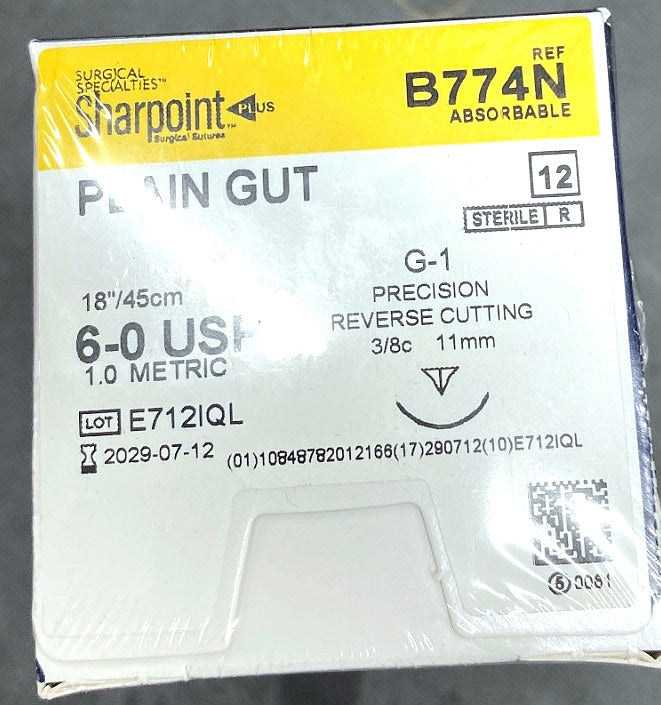 B774N - SURGICAL SPECIALTIES - Dsm11 6-0 Pl Gut 18"/45cm, (BX/12)