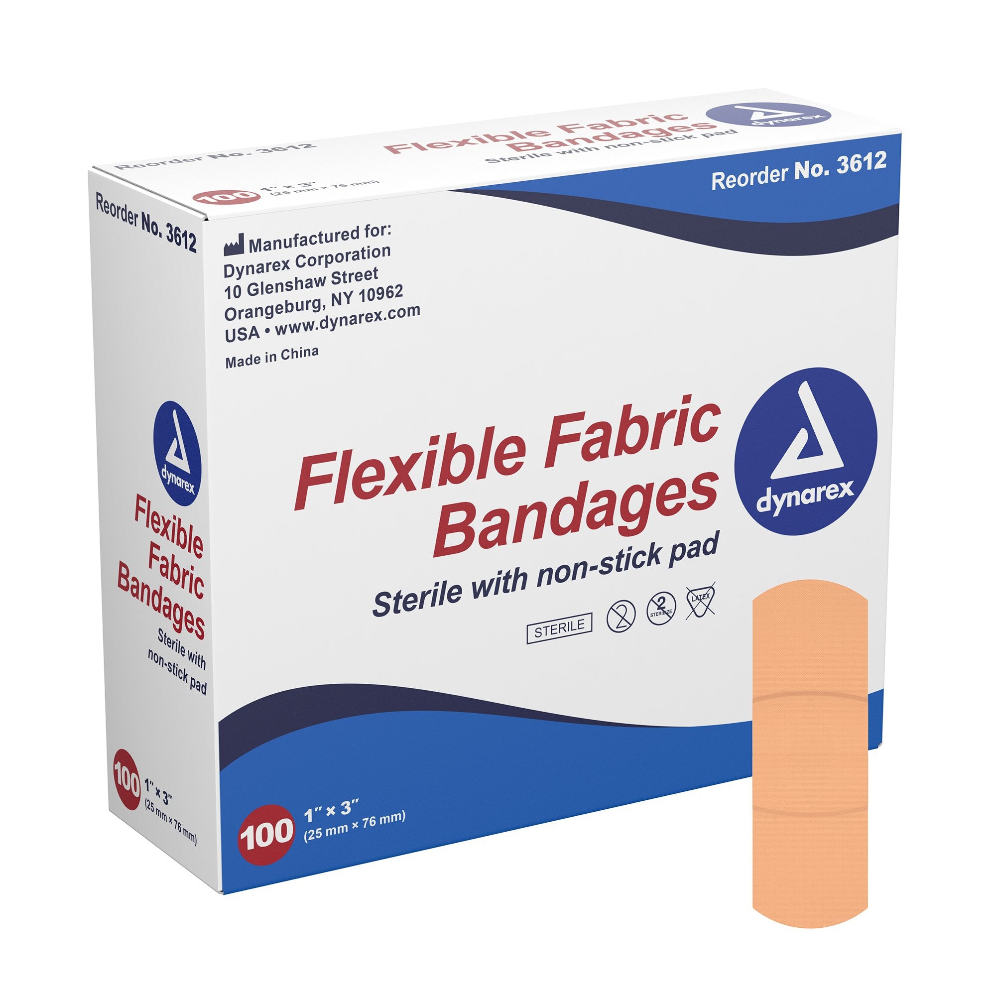 486355 - Dynarex - Dynarex Adhesive Strip Fabric Tan 1 X 3 Inch Sterile, 3612, Box of 100, (BX)
