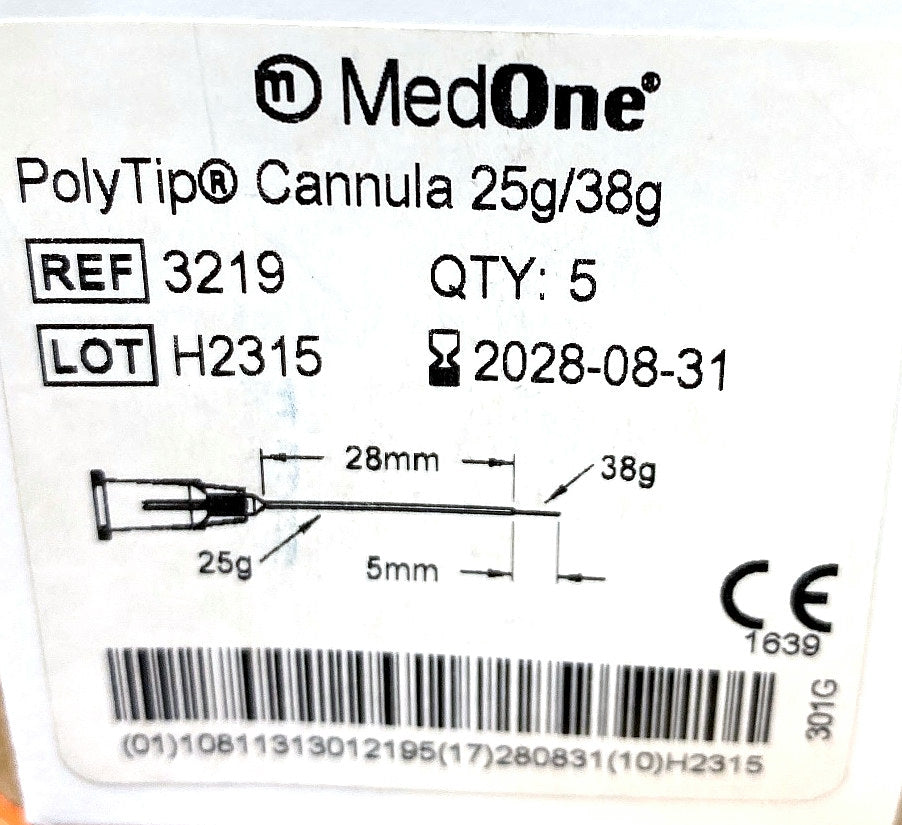 3219 - MEDONE SURGICAL - PolyTip® Cannula 25g/38g, (BX/5)