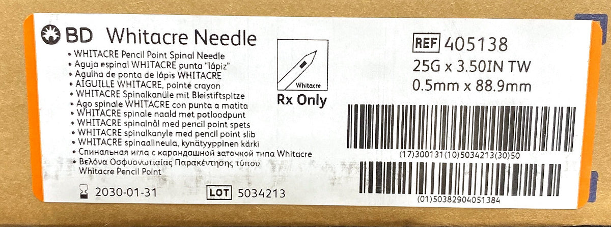 405138 - BD - NEEDLE SP S/SU 25GA TW 3-1/2IN WHITACRE, (CS/50)