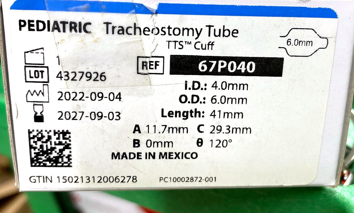 67P040 - SMITHS MEDICAL - Bivona Cuffed Neonatal Tubes - Trach Tube, Pediatric, Tight to Shaft, 4 mm, (BX/1)