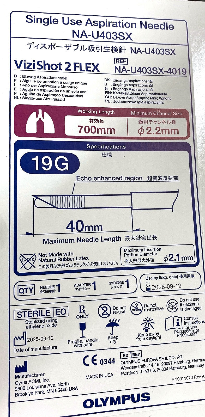 NA-U403SX-4019 - GYRUS ACMI - SINGLE USE ASPIRATION NEEDLE, (BX/1)