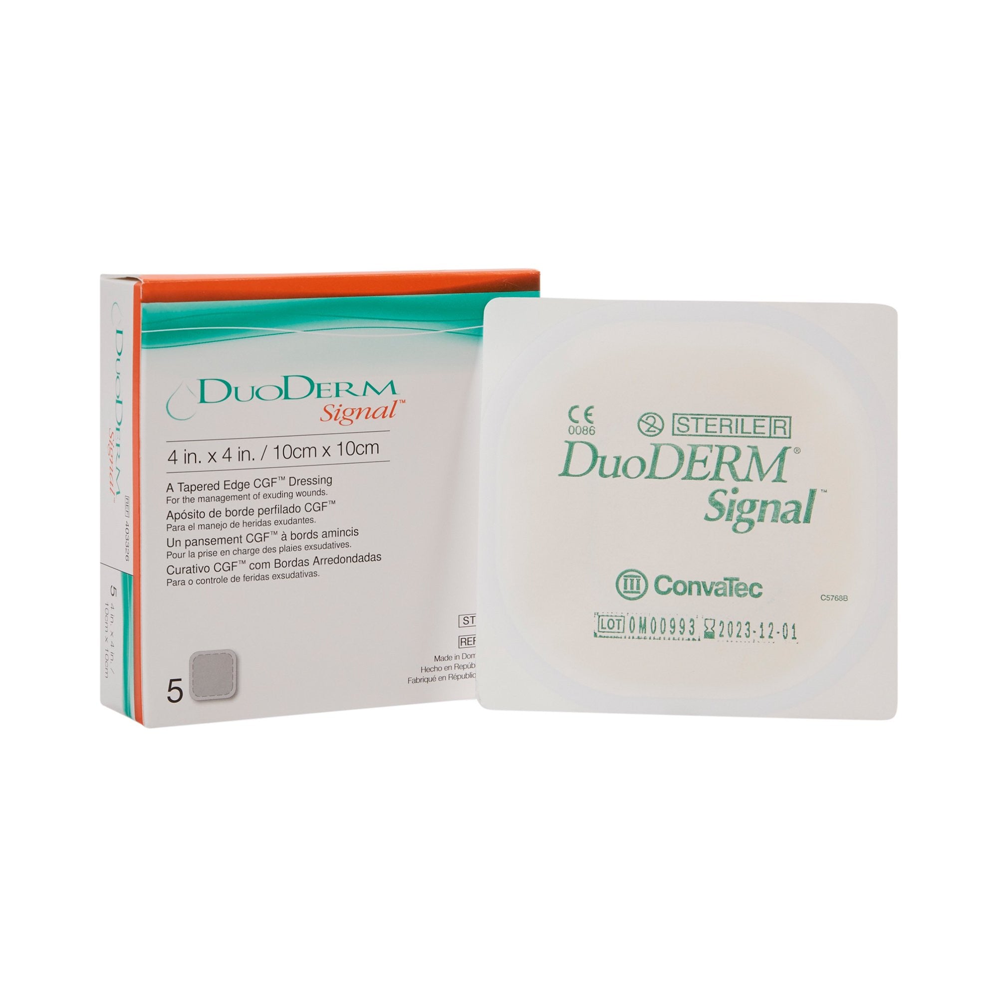 426728 - DuoDERM - DuoDERM Signal CGF Hydrocolloid Dressing Foam Backing 4 X 4 Inch Square Hydrocolloid, 403326, Box of 5, (BX)