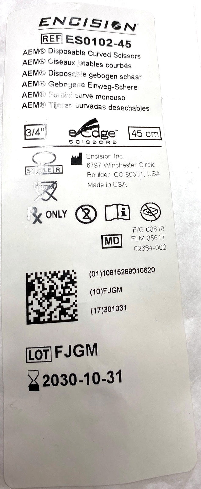 ES0102-45 - ENCISION - AEM® Disposable Curved Scissors, (EA/1)