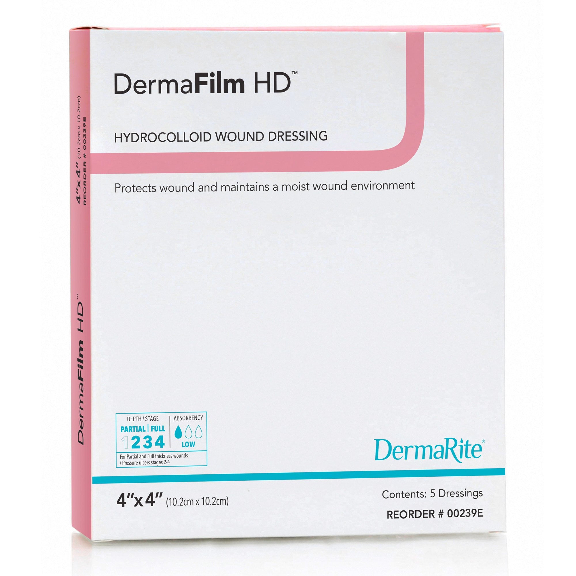 584130 - Derma - DermaFilm HD Hydrocolloid Dressing Film Backing 4 X 4 Inch Square Hydrocolloid / Film, 00239E, Box of 5, (BX)