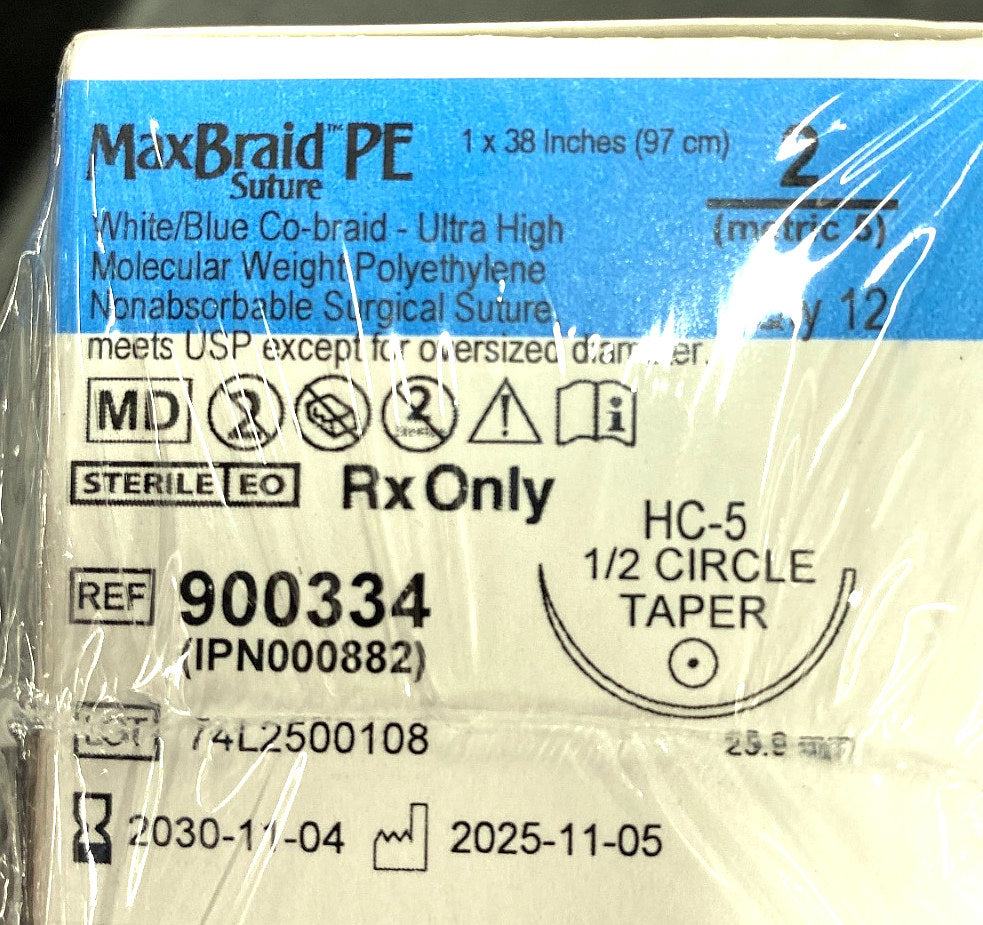 900334 - TELEFLEX - White/Blue Co-braid Polyethylene Size 2 38" HC-5 Needle Biomet, (BX/12)