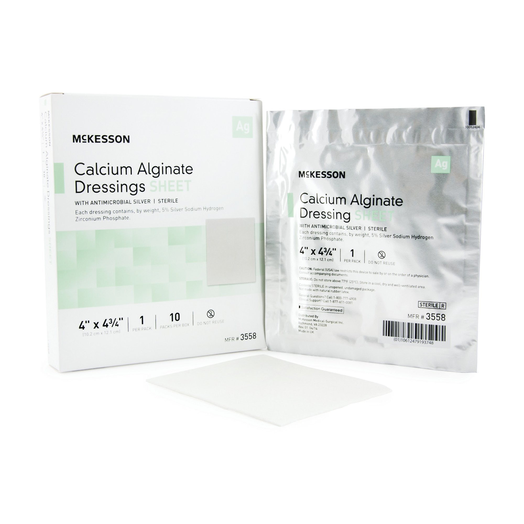883255 - McKesson - McKesson Silver Alginate Dressing 4 X 4-3/4 Inch Rectangle Sterile, 3558, Case of 100, (CS)