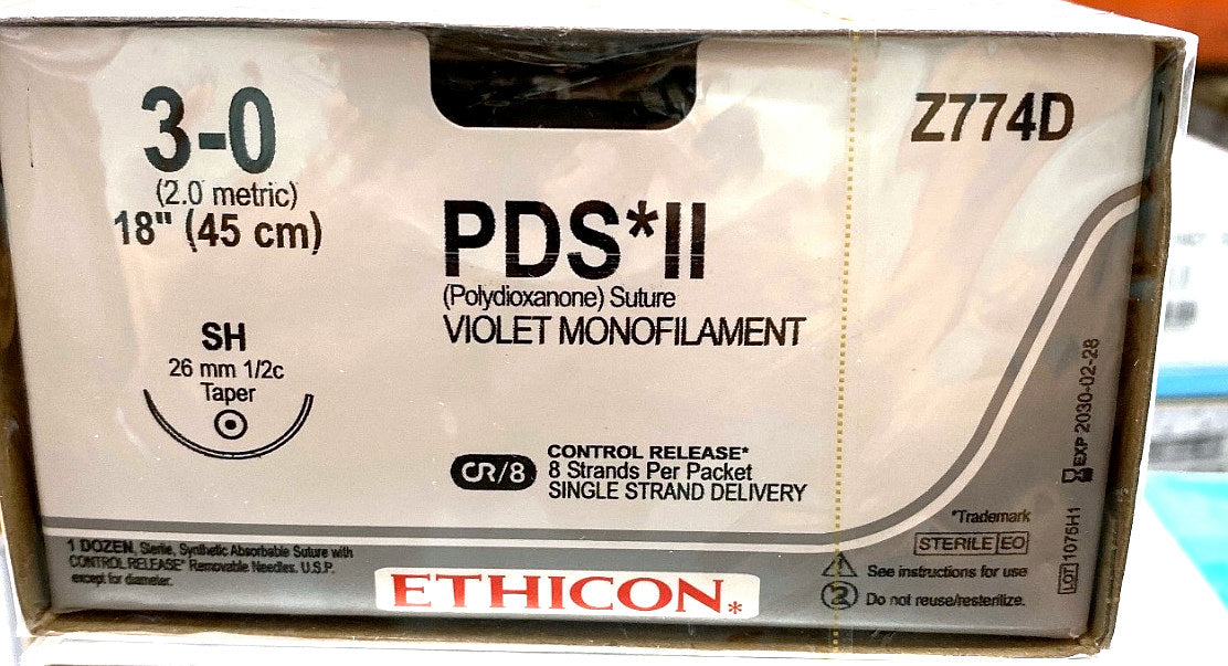 Z774D - ETHICON - Violet Monofilament (Polydioxanone), Absorbable Synthetic Surgical Suture, (BX/12)