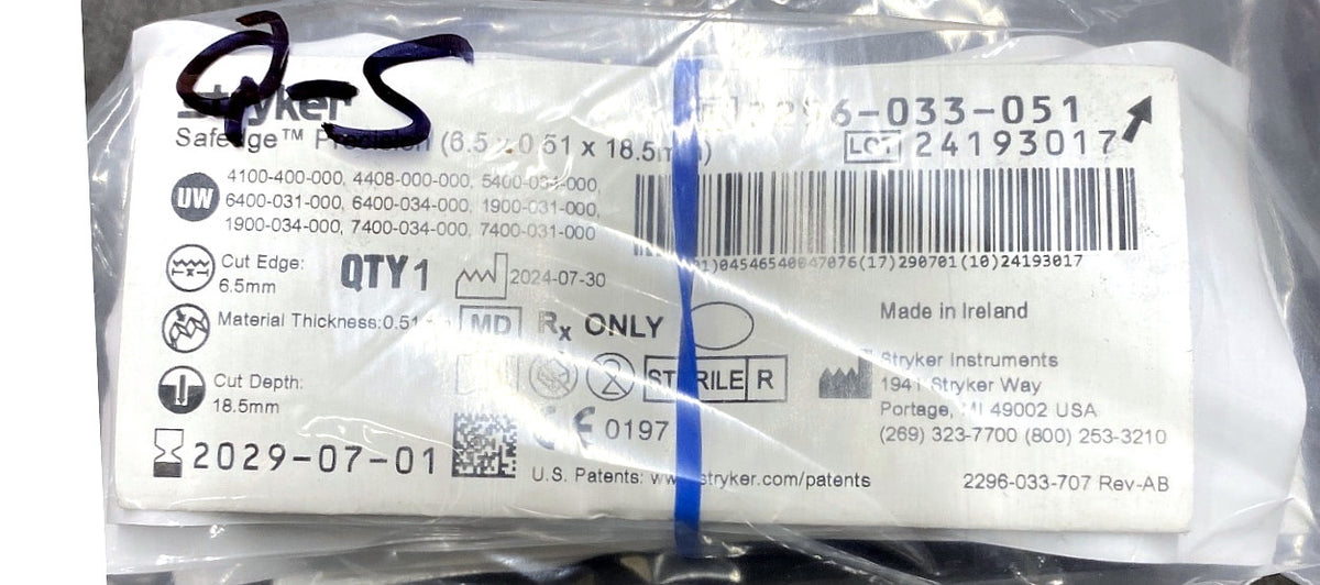 2296-033-051 - STRYKER - Safedge Precision (6.5 x 0.51 x 18.5mm), (EA/1)