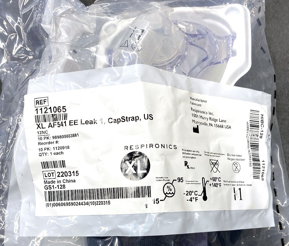 1121065 - RESPIRONICS - AF541 Mask with Entrainment Elbow, Leak 1, with CapStrap, Extra Large, (EA/33)