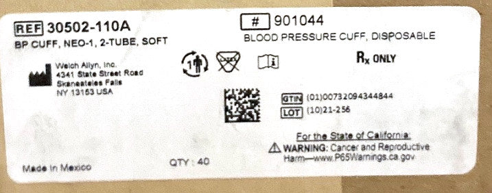 901044 - WELCH ALLYN - BP CUFF NEO-1 2-TUBE SOFT, (BX/40)