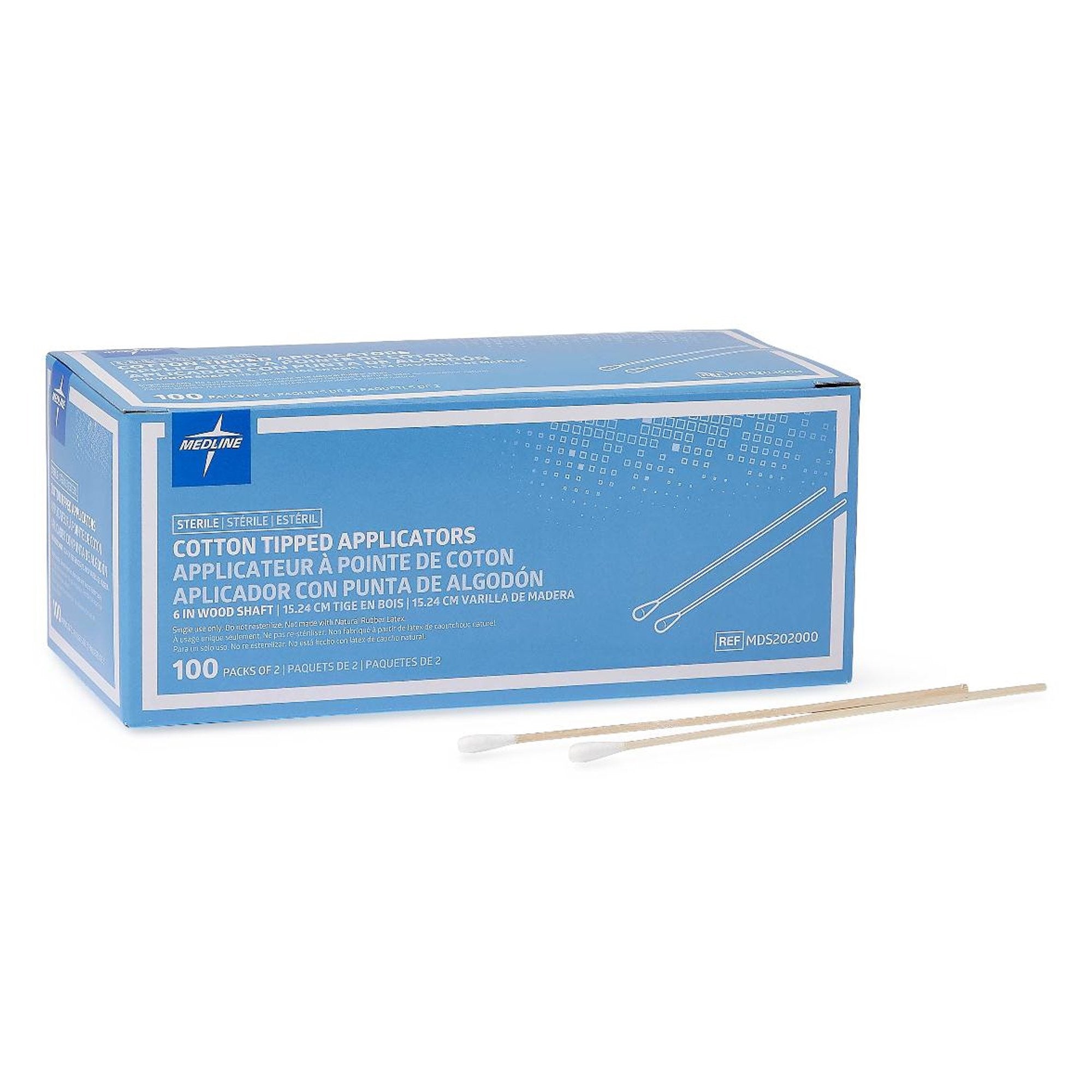 374663 - Medline - Swabstick Cotton Tip Wood Shaft 6 in, Sterile , MDS202000, Box of 100, (BX)