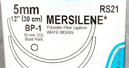 RS21 - ETHICON - White Woven Polyester Fiber, Nonabsorbable Surgical Ligature, (BX/6)