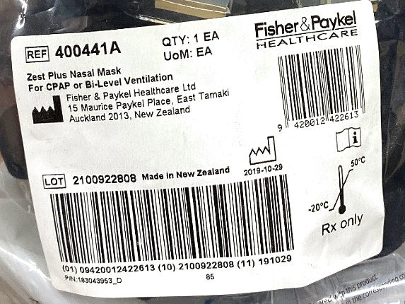 400441A - FISHER & PAYKEL - Zest Plus Nasal Mask, (EA/1)