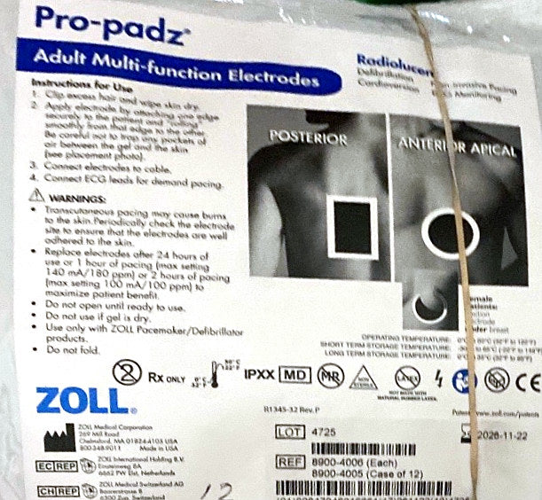 8900-4006 - ZOLL - PRO*PADZ SOLID GEL RADIOLUCENT MULTI-FUNCTION ELECTRODES - 1 PAIR, (EA/1)