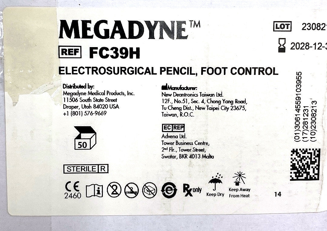 FC39H - MEGADYNE - Non Coated Electrosurgical Pencil Foot Control Holster 10 foot (3 m) cord, (BX/50)