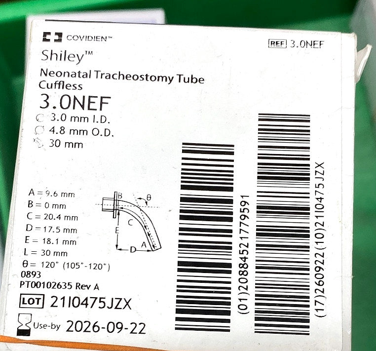 3.0NEF - COVIDIEN - Neonatal Tracheostomy Tube Cuffless, (BX/1)