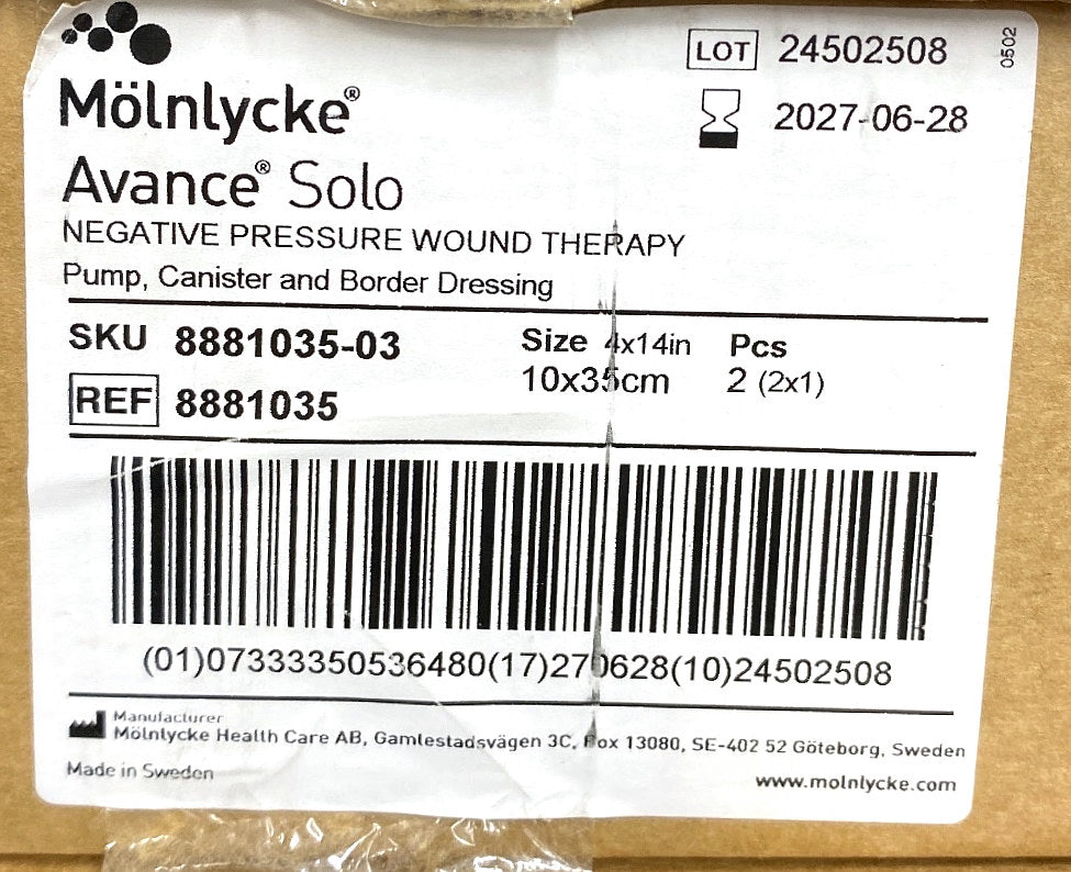 8881035 - MÖLNLYCKE - Avance Solo Set with Dressing 10x35cm, (CS/2)