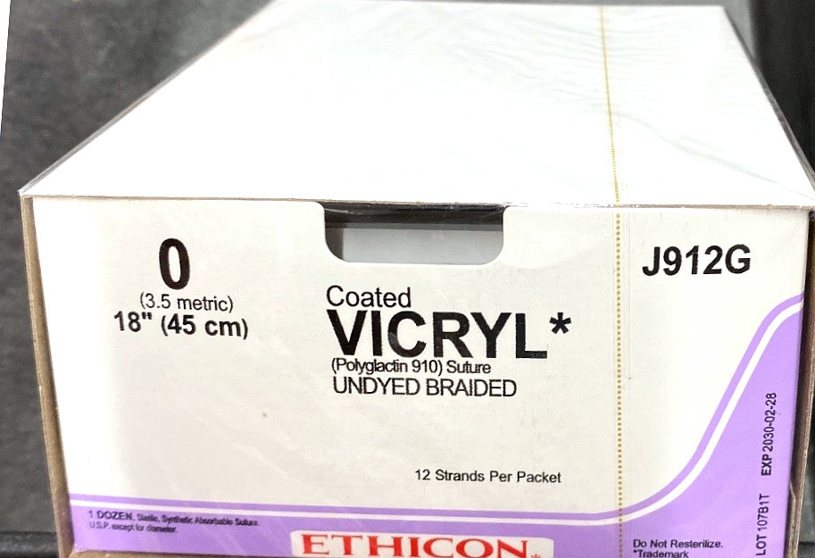 J912G - ETHICON - Undyed Braided (Polyglactin 910), Synthetic Absorbable Suture, (BX/12)