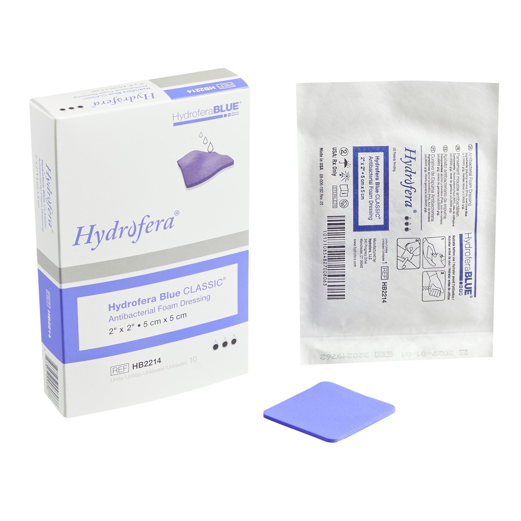 766691 - Hydrofera BLUE - Hydrofera BLUE Classic Antibacterial Foam Dressing 2 X 2 Inch Without Border Without Film Backing Nonadhesive Square Sterile, HB2214, Pack of 1, (EA)