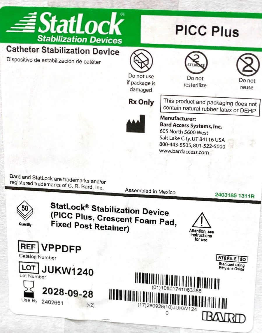 VPPDFP - BARD - StatlockTM Stabilization devices (PICC Plus, Crescent Foam Pad, Fixed Post Retainer), (BX/50)