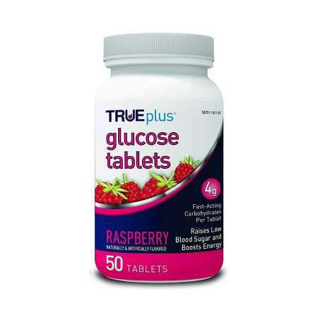 852891 - TRUEplus - Glucose Supplement TRUEplus 50 per Bottle Chewable Tablet Raspberry Flavor P1H01RS-50 Bottle of 50, (BT)