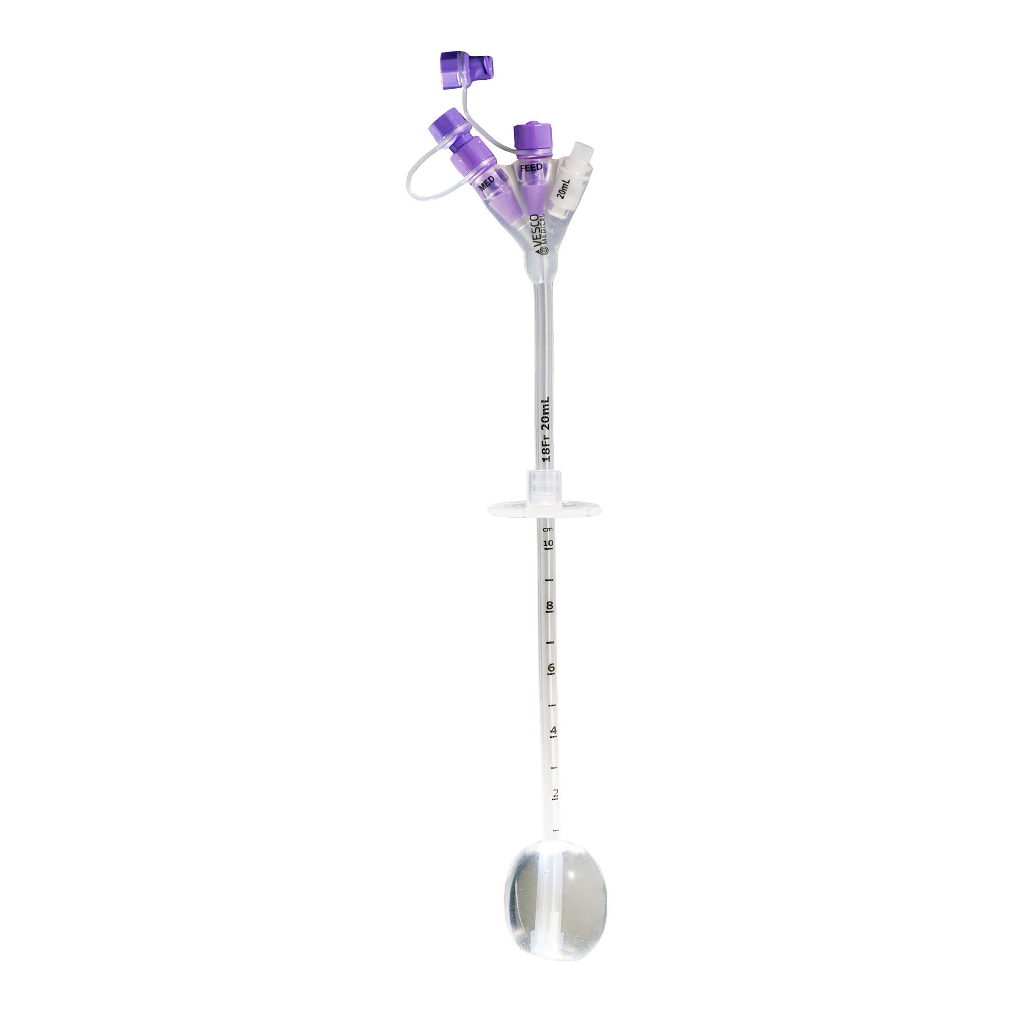 1012163 - Vesco - Vesco Medical Gastrostomy Feeding Tube 18 Fr. Silicone, VED-218, Case of 5, (CS)