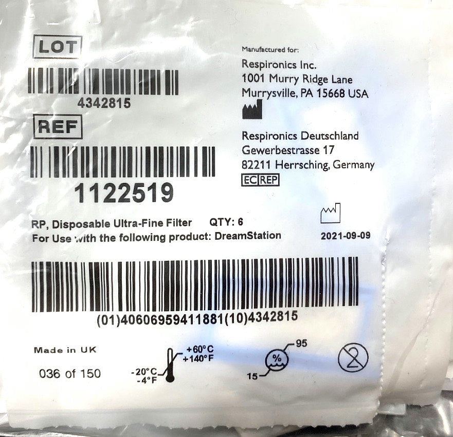 1122519 - RESPIRONICS - RP disposable ultra fine filter, (EA/1)