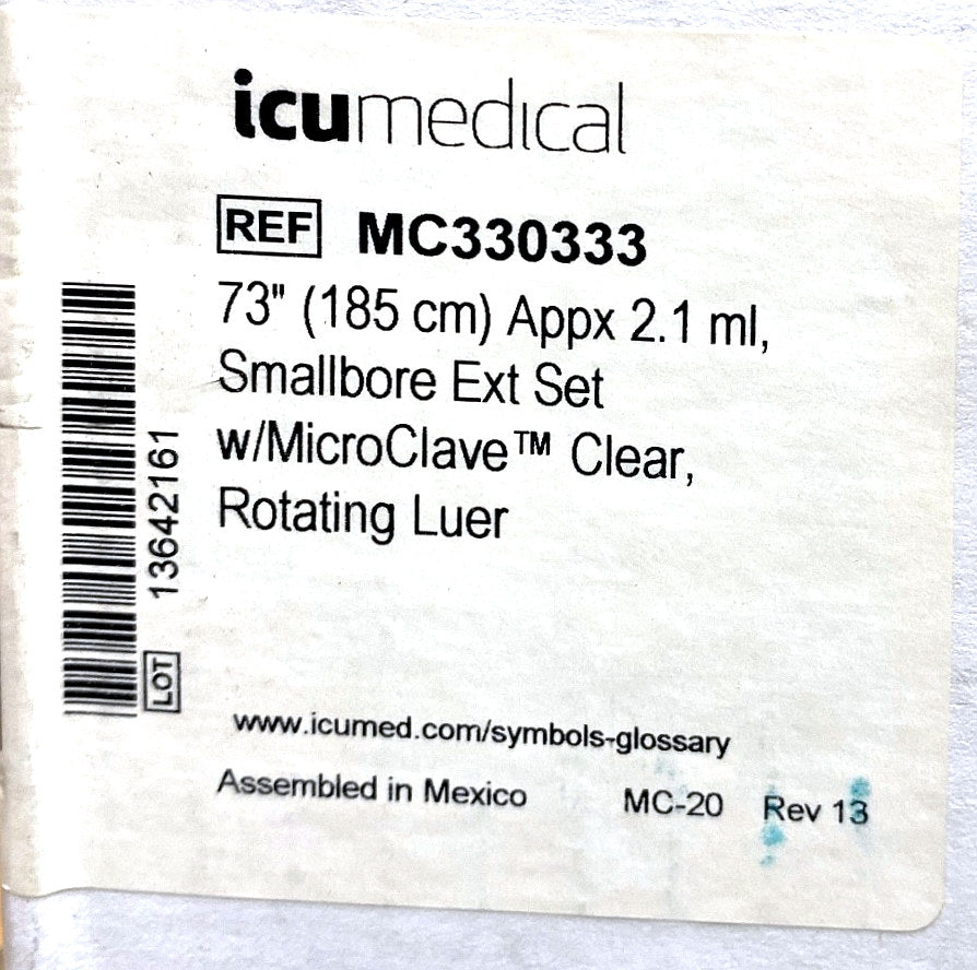 MC330333 - ICU MEDICAL - Smallbore ext clear rotating Luer, (BX/50)