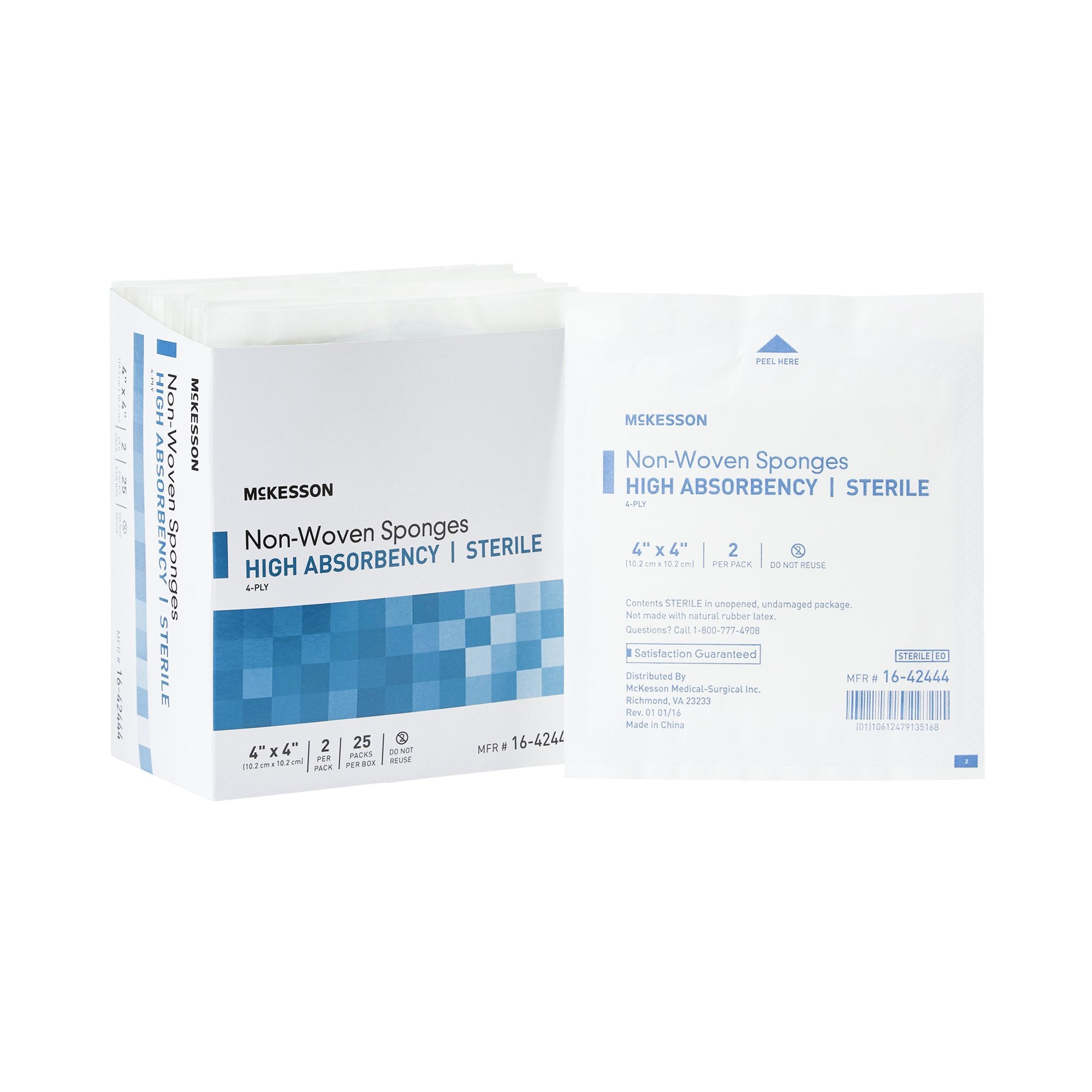 482411 - McKesson - McKesson Nonwoven Sponge 4 X 4 in 4-Ply Sterile , 16-42444, Case of 600, (CS)