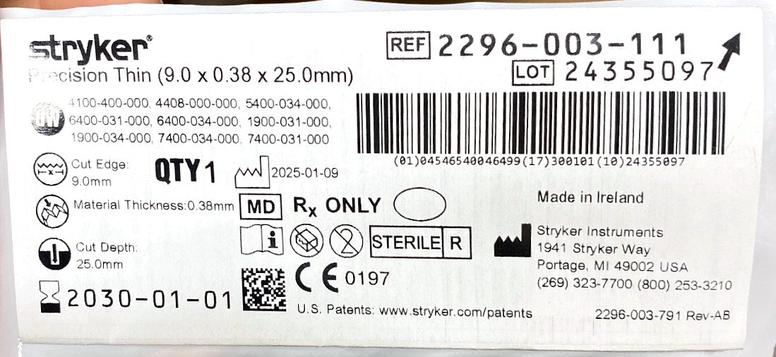 2296-003-111 - STRYKER - Precision Thin (9.0 x 0.38 x 25.0mm), (EA/1)