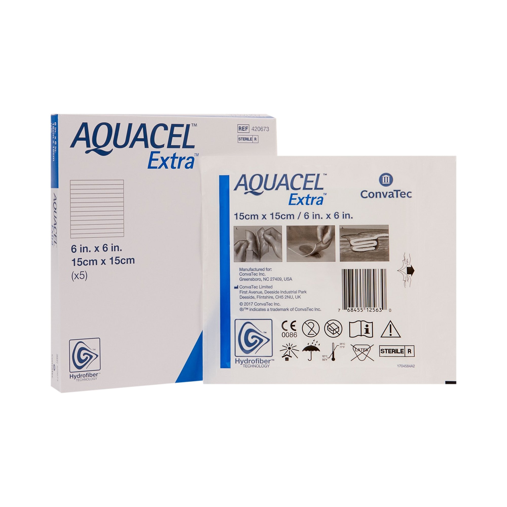 785780 - Aquacel - Aquacel Extra Gelling Fiber Wound Dressing 6 X 6 Inch Square Sterile, 420673, Box of 5, (BX)