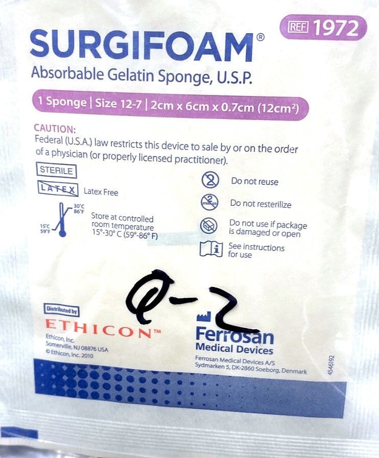 1972 - ETHICON - SURGIFOAM® Absorbable Gelatin Sponge, U.S.P., (EA/1)
