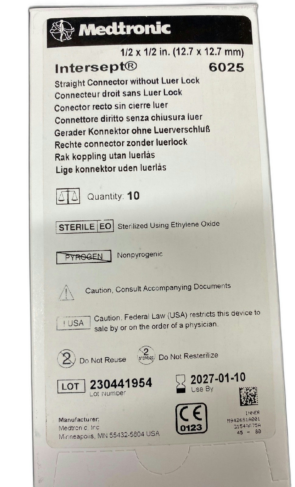 6025 - MEDTRONIC - Straight connector whitout Luer lock, (BX/10)