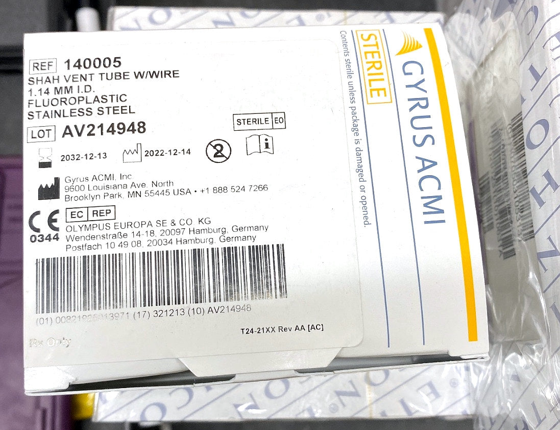 140005 - GYRUS ACMI - SHAH VENT TUBE W/WIRE 1.14 MM I.D. FLUOROPLASTIC STAINLESS STEEL, (BX/6)
