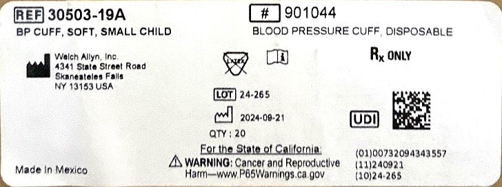 901044 - WELCH ALLYN - BP CUFF SOFT SMALL CHILD, (BX/20)