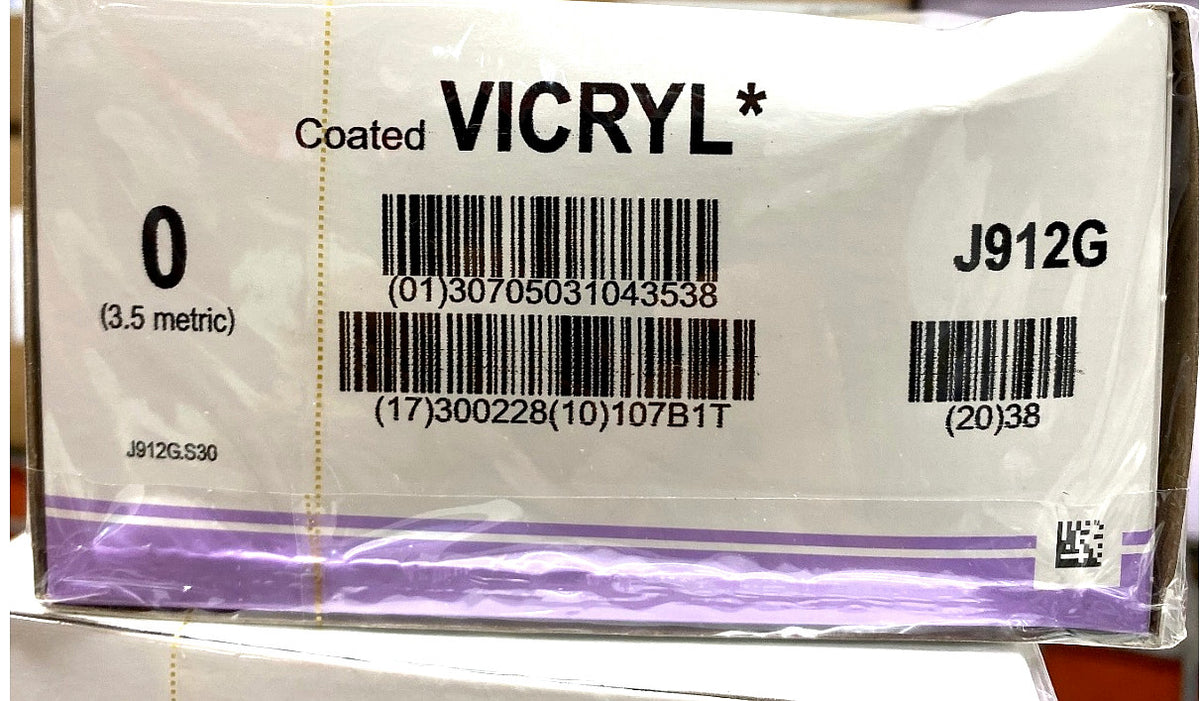 J912G - ETHICON - Undyed Braided (Polyglactin 910), Synthetic Absorbable Suture, (BX/12)