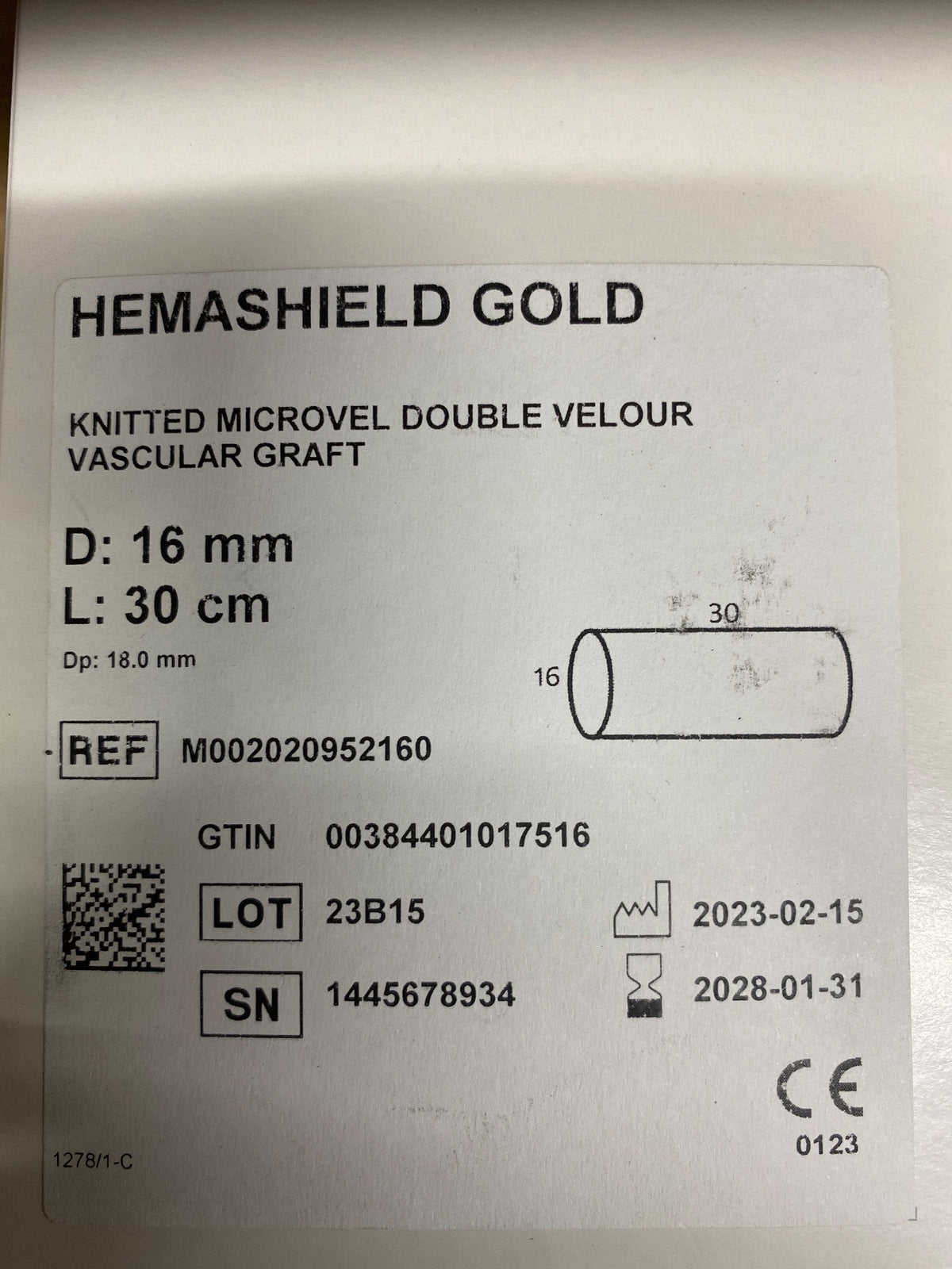 M002020952160 - INTERVASCULAR - Hemashield Gold Knitted Microvel Straight Double Velour Vascular Graft with Graft Sizer Accessory, (BX/1)