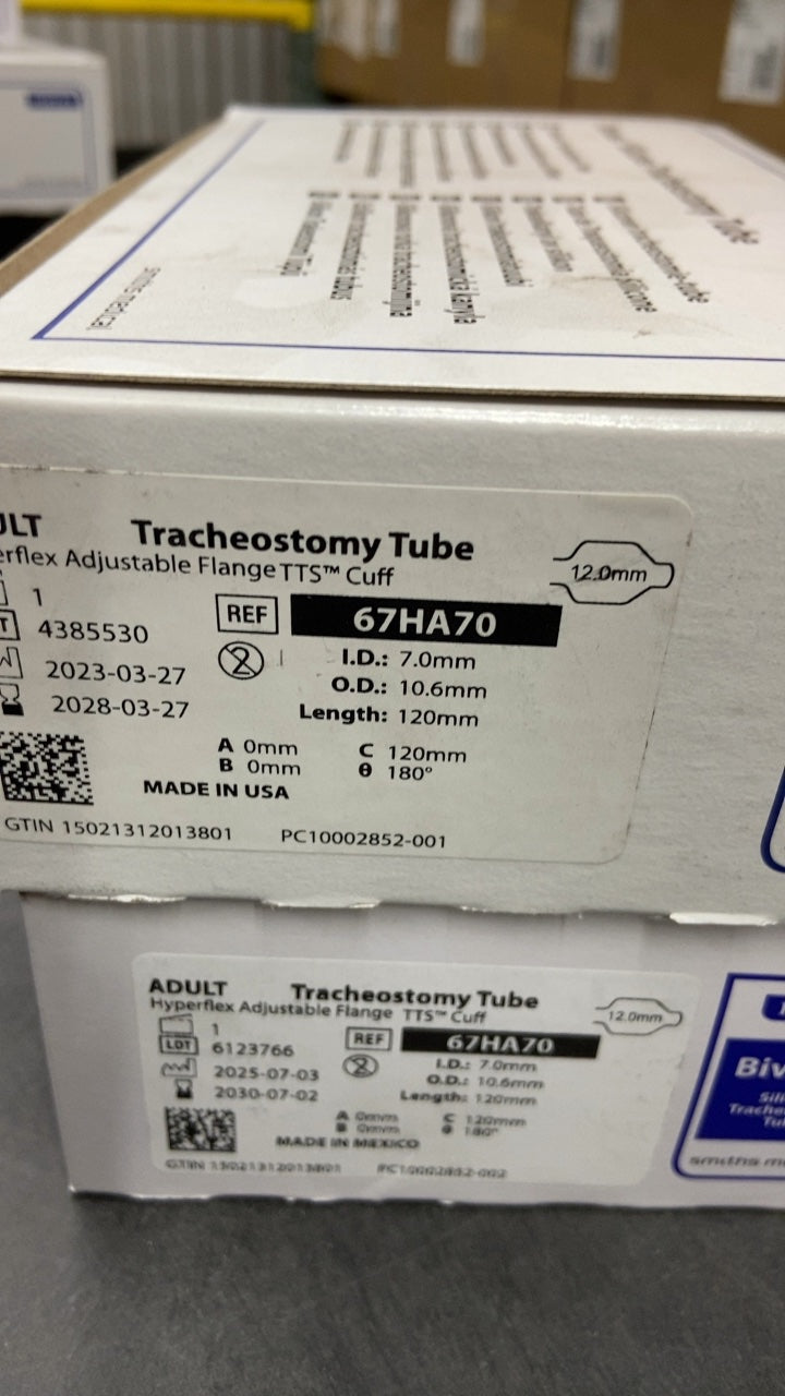 67HA70 - SMITHS MEDICAL - Adult Hyperflex Tracheostomy Tubes - Adult TTS Adjustable Neck Flange Hyperflex Tracheostomy Tube, 7.0 mm, (BX/1)
