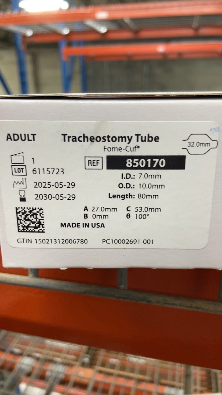 850170 - SMITHS MEDICAL - Bivona Silicone Tracheostomy Tube - ADULT Tracheostomy Tube Fome Cuf 8.2 0mm, (BX/1)