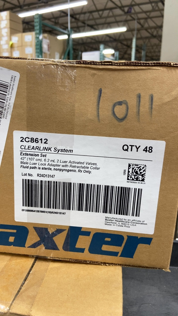 2C8612 - BAXTER - CLEARLINK System Extension Set 42" (107 cm), 2 mL 2 Luer Activated Valves. Male Luer Lock Adapter with Retractable Collar, (BX/48)