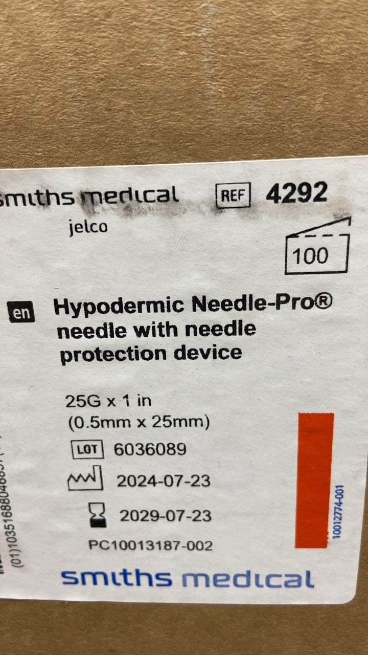 4292 - SMITHS MEDICAL - Hypodermic Needle-Pro® needle with needle protection device 25G x 1 in (0.5mm x 25mm), (BX/100)
