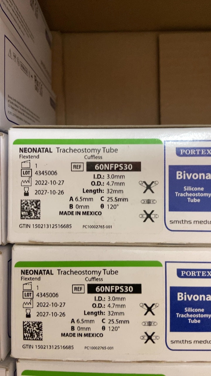 60NFPS30 - SMITHS MEDICAL - Bivona Uncuffed FlexTend Plus Trach Tubes - Tracheostomy Tube, Neonatal, Straight, Flex Extended, 3 mm, (BX/1)