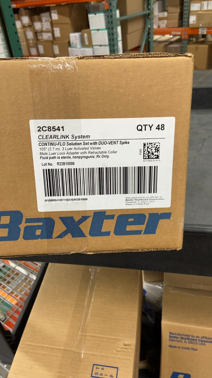 2C8541 - BAXTER - CONTINU-FLO Solution Set with DUO-VENT Spike 120" (3.0 m), 18.8 mL, 3 Luer Activated Valves Male Luer Lock Adapter with Retractable Collar, (BX/48)