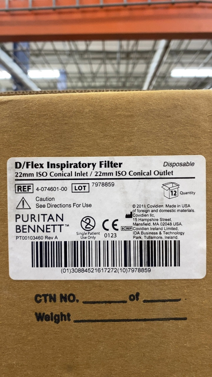 4-074601-00 - COVIDIEN - D/Flex Inspiratory Filter 22mm ISO Conical Inlet / 22mm ISO Conical Outlet Disposable, (BX/12)