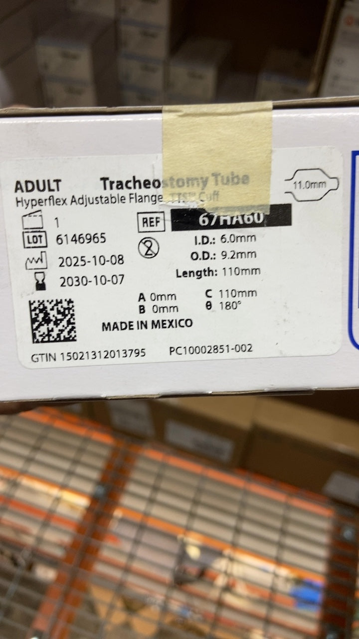 67HA60 - SMITHS MEDICAL - Adult Hyperflex Tracheostomy Tubes - Adult TTS Adjustable Neck Flange Hyperflex Tracheostomy Tube, 6.0 mm, (BX/1)