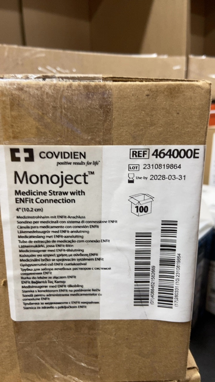 464000E - COVIDIEN - Monoject Medicine Straw with ENFit Connection 4" (10.2 cm), (CS/100)
