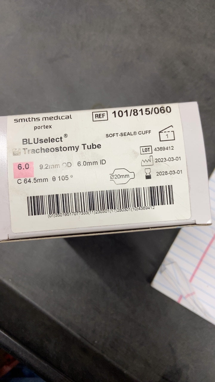 101/815/060 - SMITHS MEDICAL - BLUselect Tracheostomy Tube SOFT-SEAL CUFF 6.0 9.2mm OD 6.0mm ID, (BX/1)